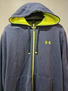 Under Armour Hoodie Mens XL Blue Neon Yellow Full Zip Loose Fit Sweatshirt